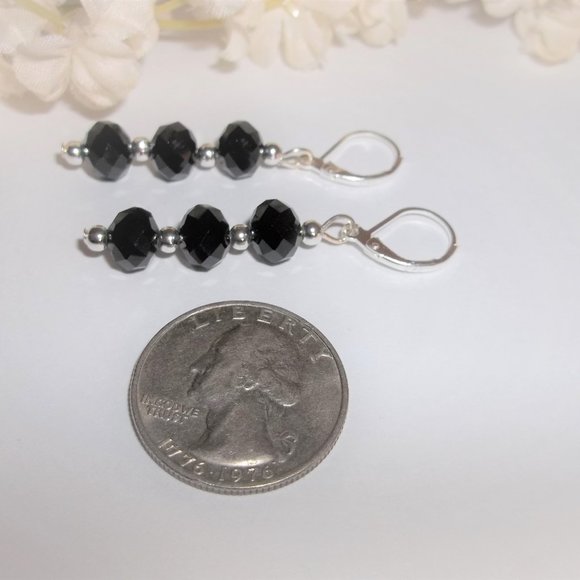 Black Glass Beaded Earrings Elegant Everyday 5794 - Picture 5 of 8